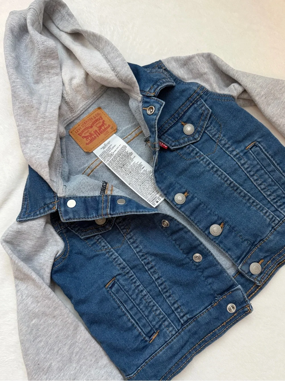 Levi's Blue Denim Jacket with Grey Hood and sleeves